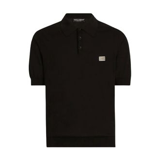 Dolce & Gabbana Polo Shirts, male, Black, Size: XL Cotton Polo Shirt With Logo Tag