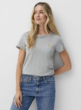 Contemporaine Womens Embroidered heart slub T-shirt
