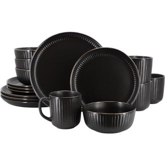 Elama Leo 16 Piece Stoneware Dinnerware Set in Black at Nordstrom