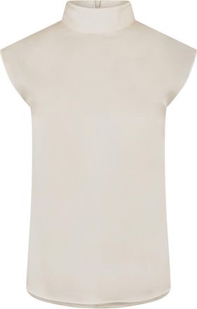 HUGO BOSS Womens Mock Neck High Collar Sleeveless Shell Blouse in Open White - Size 14 UK