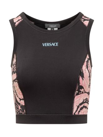 Versace Black Printed Round Neck Top