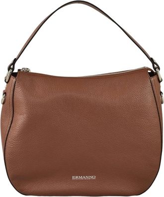 Ermanno Scervino Tassen, Dames, Bruin, ONE Size, Leer, Delizia Hobo Leren Tas met Rits