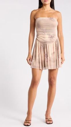 Madden Girl Ruched Strapless Minidress in Taupe Combo at Nordstrom Rack, Size X-Large