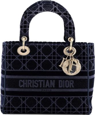 Dior Lady D-Lite Bag Cannage Embroidered Velvet Medium tote bag - Blauw