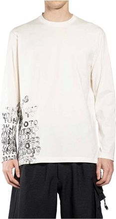 Yohji Yamamoto Tops, Heren, Wit, M, Katoen, U GFX LS Tee