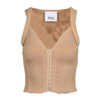 Erika Cavallini Semi Couture Cropped Knit Top - female - Erika Cavallini - Sleeveless Tops - Beige - S - Tops