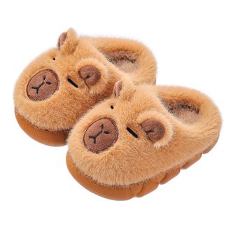 Generic Capybara Slippers for Kids, Cute Plush Capybara Shoes for Aldult Warm Fuzzy Memory Foam with Anti-Slip Sole (Light brown D, UK, Adult, Women, 6, Numer
