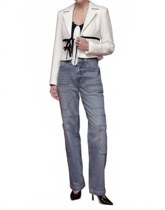 Avec Les Filles Velvet Bow Trim Tweed Jacket In Ivory/black