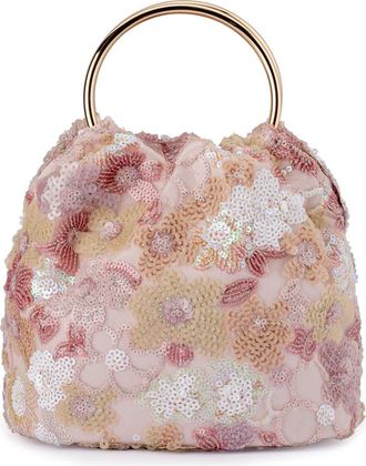 Olga Berg Alfie Floral Sequin Top Handle Bag in Blush at Nordstrom