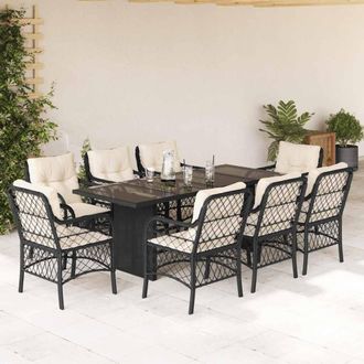 vidaXL Set De Comedor De Jard&iacute;n 9 Pzas Y Cojines Rat&aacute;n Sint&eacute;tico Negro Vidaxl
