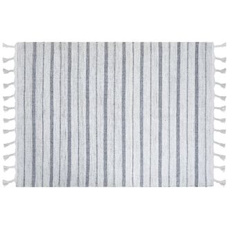 Beliani Alfombra Blanco Crema Gris 160 X 230 Cm Pl&aacute;stico Reciclado Patr&oacute;n A Rayas Bademli