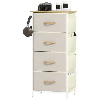 OEM Cajonera De Tela C&oacute;moda Con 4 Cajones 4 Bolsillos Laterales 2 Ganchos Y Estructura De Acero Beige