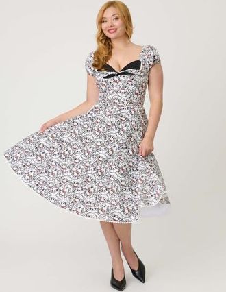 Unique Vintage 1950s Sweetheart Swing Dress in White Cat Print at Nordstrom, Size X-Small