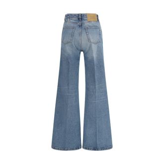 Ami Womens Blue Cotton Flared Jeans Clothing