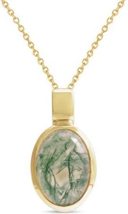 Allurez Oval Natural Cabochon Moss Agate Pendant Necklace 14K 0.72ct in Moss,yellow Gold at Nordstrom, Size 18