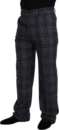 Dolce & Gabbana Gray Checkered Mid Waist Men Pants Alpaca Cotton Nylon