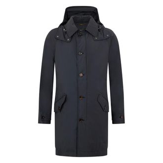 Moorer Parkas, male, Blue, Size: M Long Jacket Elegant with Integrated Hood