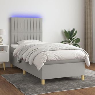 vidaXL Cama Box Spring Colch&oacute;n Y Luces Led Tela Gris Claro 80x200 Cm Vidaxl