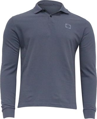 Stone Island Long Sleeve Polo Shirt in Light Blue Cotton