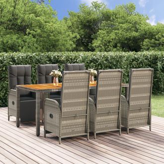 vidaXL Set Comedor Jard&iacute;n 7 Pzas Y Cojines Rat&aacute;n Sint&eacute;tico Gris Vidaxl