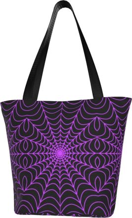AOOEDM Halloween Spider Web Reusable Tote Bag Women Casual Handbag Shoulder Bags for Shopping Groceries Travel Outdoors