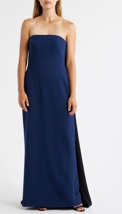 Amsale Strapless Crepe Gown in Navy/Black at Nordstrom, Size 14
