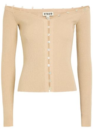Staud Keaton Off-the-shoulder Wool and Cotton-blend top - Light Pink - XL (UK16 / XL)