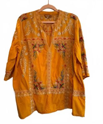 Johnny Was Womens Uma Easy V-Neck Top In Mango