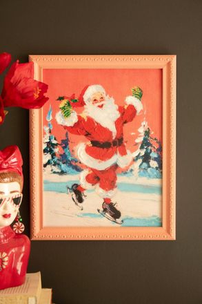 Kalalou Framed Ice Skating Santa Painting