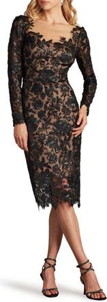 Tadashi Shoji Embroided Lace Long Sleeve Cocktail Dress in Black/Nude at Nordstrom, Size 10