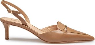 Michael Kors Husk Leren Slingback met Logo Gesp - Dames - Pumps - Bruin - 36 EU - Leer - Schoenen