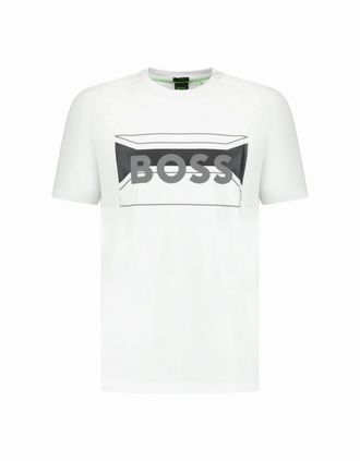 HUGO BOSS Mens Hugo Boss Cotton-Blend Regular-Fit T-Shirt With Logo Artwork White - Size: 44
