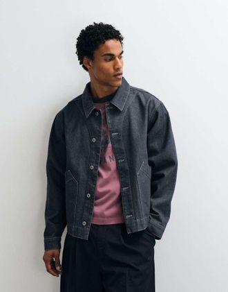 Asos giacca trucker in denim lavaggio grezzo nera-Nero