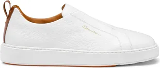 Santoni White Pebbled Leather Slip-On Sneakers