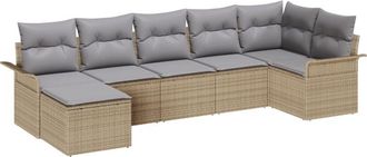 vidaXL Garden Sofa Set with Cushion 7 pcs Beige Poly rattan Vidaxl