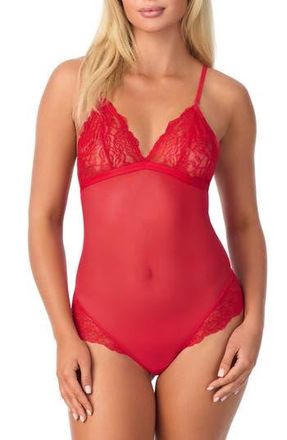 OnGossamer Luxe Lace & Mesh Bodysuit in Crimson Berry at Nordstrom Rack, Size Small