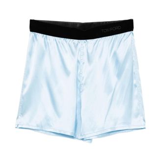 Tom Ford Korte Broeken, Dames, Blauw, L, Elasticated Logo Waistband Short