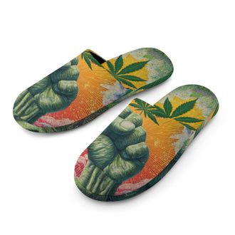 Generic Psychedelic Weed Leaf Strong Fist Mens House Slippers Slip Indoor Slipper On Shoes Warm Outdoor