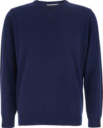 KANGRA Blue Crewneck Sweater With Ribbed Trims In Cashmere Man