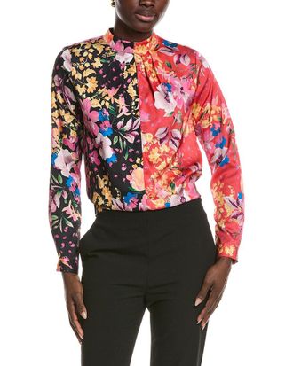 T Tahari Mock Neck Pleated Blouse