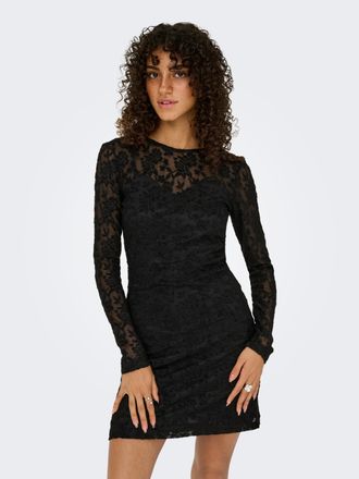 Only Minikleid ONLY ONLBLAISE L/S O-NECK DRESS JRS, Damen, Gr. XS, N-Gr, schwarz, Jersey, Obermaterial: 100% Polyester, unifarben, Rundhals, Kleider Minikl