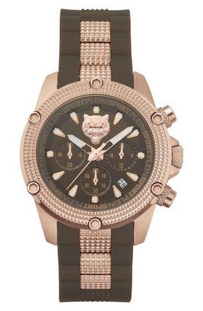 Plein Sport Hurricane Silicone Strap Watch, 44mm in Rose Gold/Brown at Nordstrom Rack