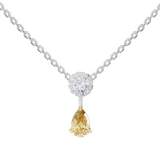 Diamond2Deal 925 Sterling Silver 1.30 Ct Round & Pear Cut White & Yellow Lab Grown Diamond Pendant Necklace 18 VVS VS