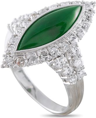 Luxury Bazaar Platinum 0.75ct Diamond and Jade Ring MF16-050626