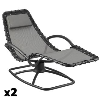 TecTake 2 tumbonas jard&iacute;n ergon&oacute;micas, con balanceo, textileno, gris