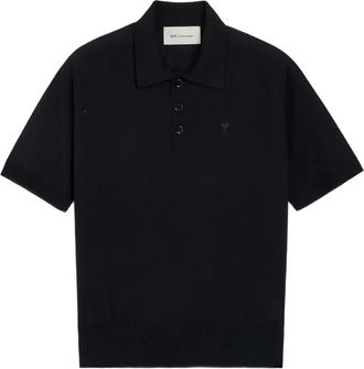 Ami buttoned logo polo shirt - Black