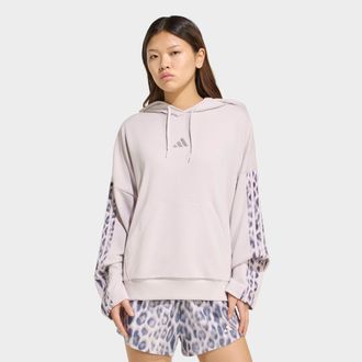 adidas Kapuzensweatshirt ADIDAS SPORTSWEAR SEASONAL ESSENTIALS FRENCH TERRY HOODIE, LEOPARDENPRINT, 3-STREIFEN, Damen, Gr. XXL, ice lila, multicolor, Obermat
