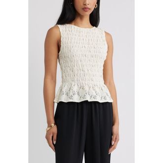 Open Edit Smocked Lace Peplum Top in Ivory at Nordstrom, Size Xx-Small