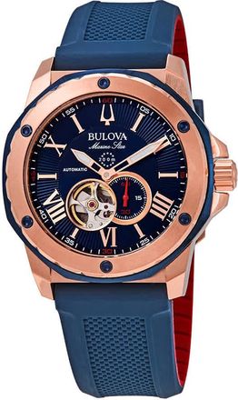 Bulova Marine Star Automatic Blue Dial Mens Watch 98A227
