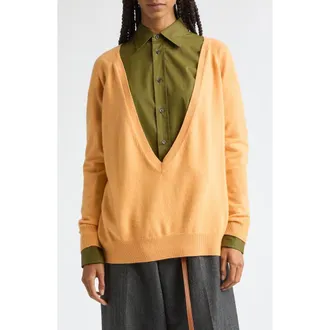 Plan C Deep V-Neck Wool & Cashmere Sweater in Medlar at Nordstrom, Size 38